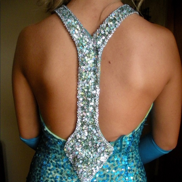 Turquoise sequin prom mermaid dress - Picture 2 of 4